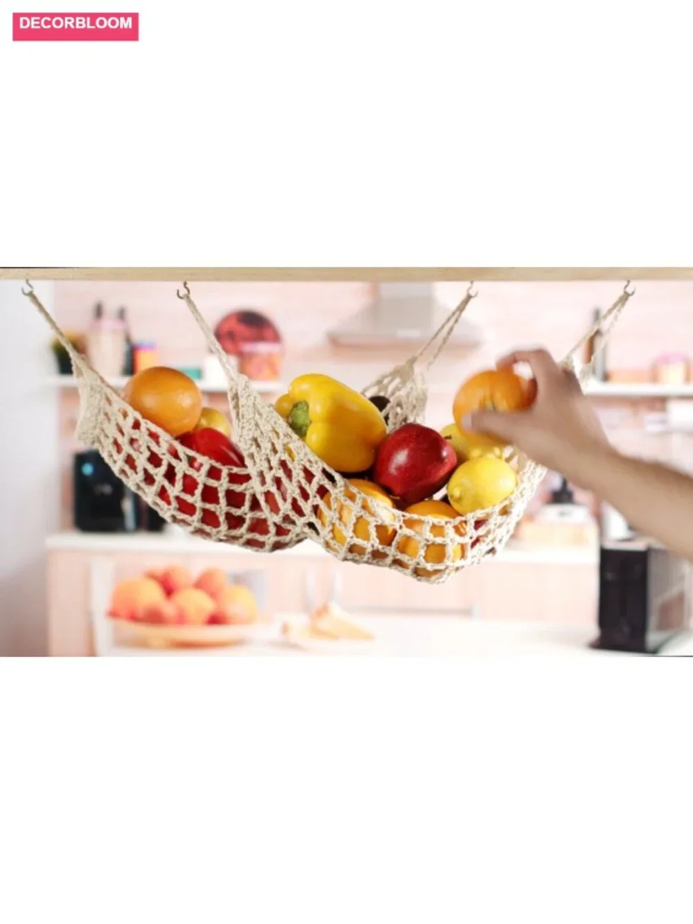 Macrame Fruit Hammock - Handwoven Cotton Produce Storage for Kitchen Counter